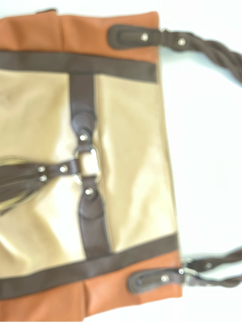 Rosetti Beige and Brown Two-Tone Shoulder Bag with Tan Trim